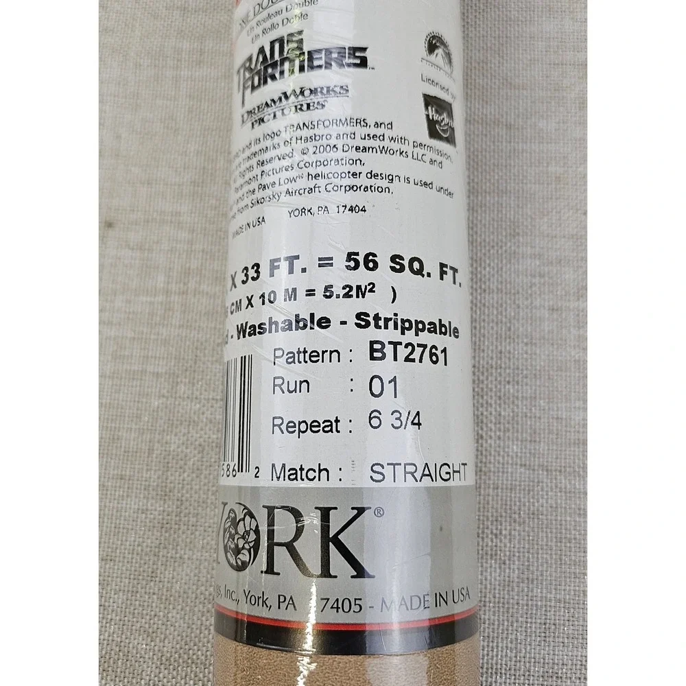York Sure Strip Transformers Pre Pasted Washable Wallpaper Double Roll‎ BT2761